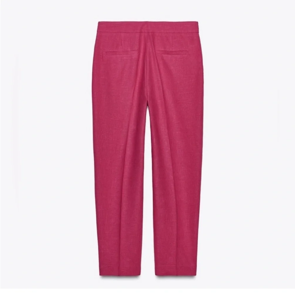 NWT Zara Linen Blend Slim Straight Pants in Fuchsia Pink Size S